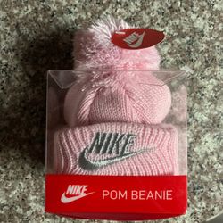 Kids Nike Pom Beanie Pink Knit Hat