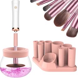 Makeup Brush Cleaner Dryer Machine,Super-Fast Electric Brush Cleaner Spinner with 8 Size Collars,Automatic Brush Cleaner Spinner Makeup Brush Tools (W