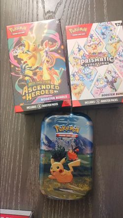 Pokemon ascended heroes booster bundle along with prismatic booster with 1tin also