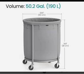 SONGMICS 190L Laundry Basket Removable Bag w/ Steel Frame & Wheels - Gray