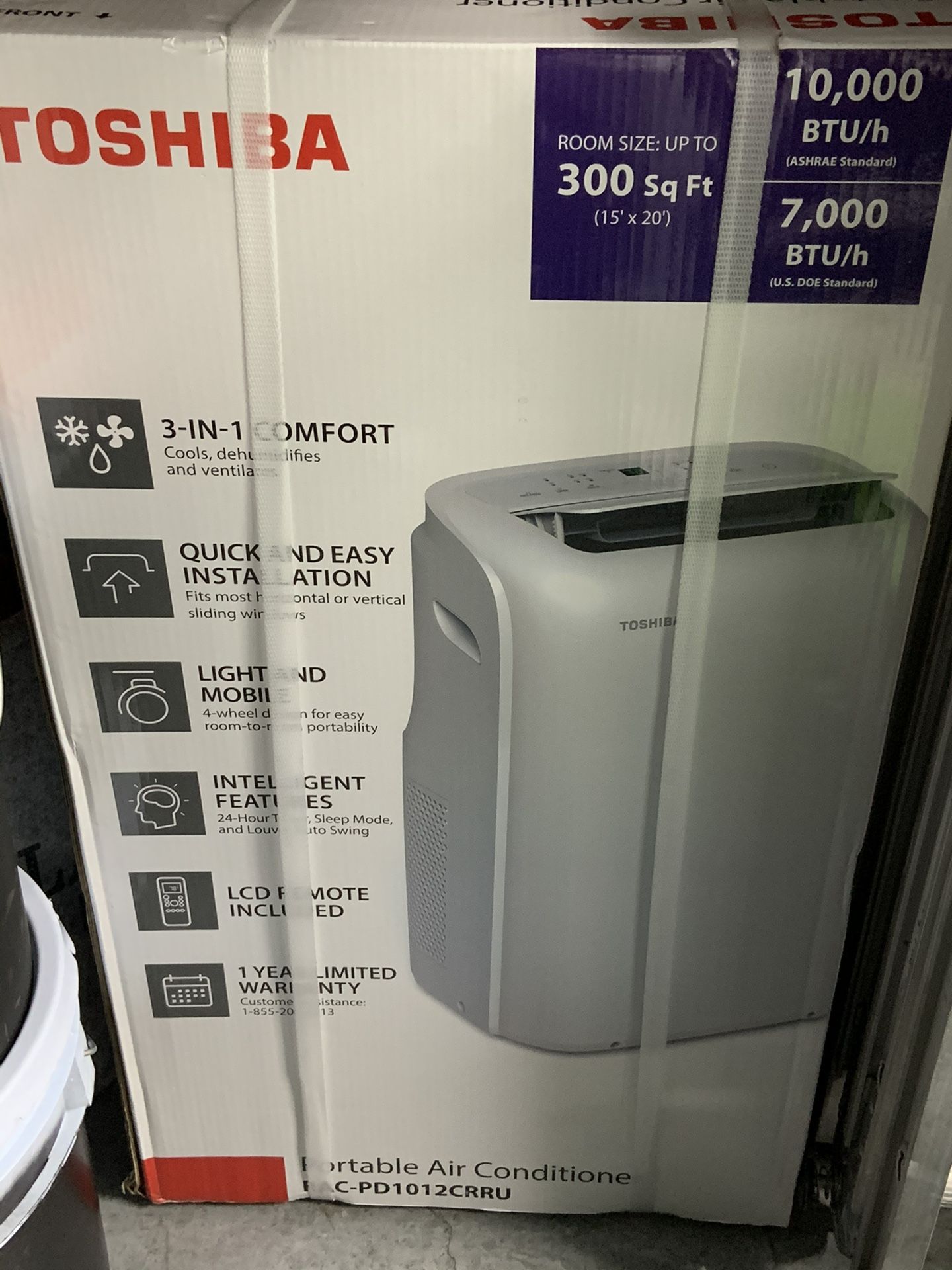 Toshiba 10 000 btu 7 000 btu doe 115 volt portable air conditioner