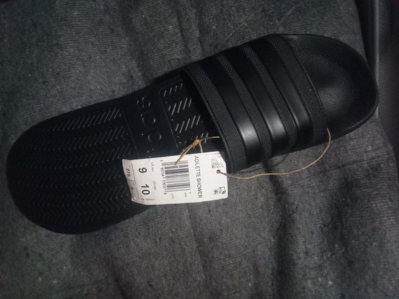 New Black On Black Adidas Slides