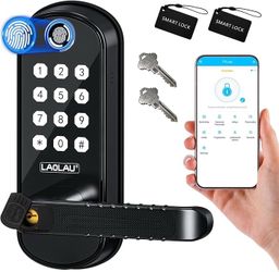 Smart Fingerprint Door Lock, 6-in-1 Keyless Entry, App Control, Auto Lock Backlit Keypad Door Lock with Handle, Anti-Peep Password, 15-Min Install Ale