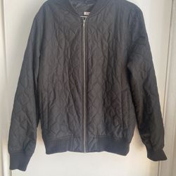 Black Quilted Bomber Jacket 