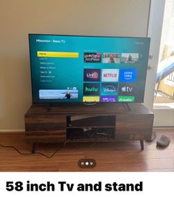 Hisense 58" Class 4K UHD LED LCD Roku Smart TV HDR R6 Series 58R6E. Selling tv and stand