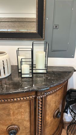 Crate & Barrel Jasper Black Candle Holders – Set of 3 (With Pillar Candles) - Great Deal!