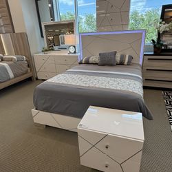 New White LED Bedroom Set