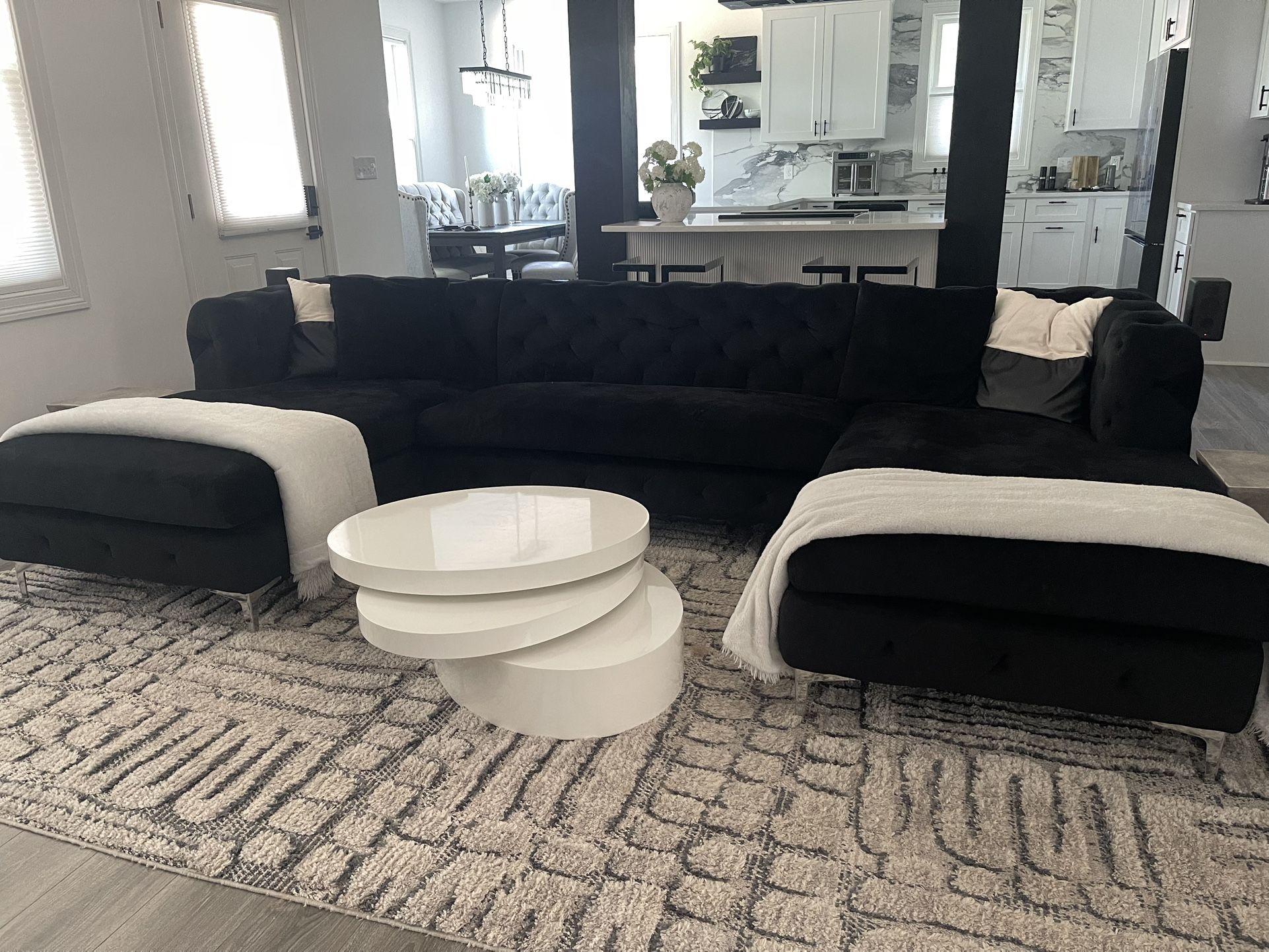 Black Velvet Tufted Sectional Couch