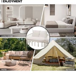 Double Swing Chair with 3 Cushions for Outside, Large Hanging Macrame Swing Chair for Indoor/Outdoor Relax, Adult Hammock Boho Chair Max 7
