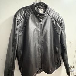 Black faux leather moto jacket