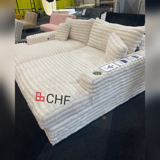 Jumbo Corduroy Double Chaise Oversized Sofa With USB Charger Port - Limited Time Offer