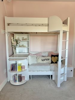 BEAUTIFUL CUSTOM-BUILT, LIKE-NEW, Loft Bed w/ Built-In Desk, Couch/Bed, & Storage!