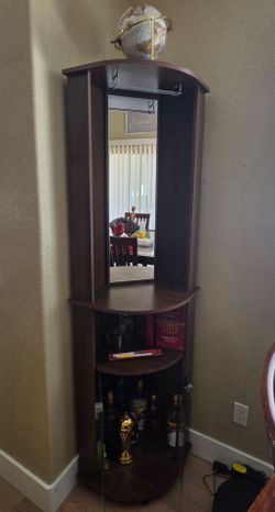 75" Corner Bar Cabinet with Mirror & Glass Door – Excellent Condition
