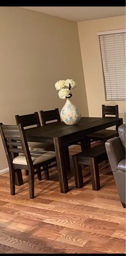 Macy’s Dining Table Set with Chairs & Bench  $280