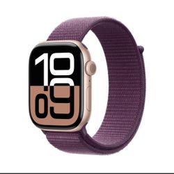 Apple Watch Series 10 GPS 46mm Rose Gold Aluminum Case with Plum Sport Loop