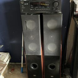 amplifier and two speakers 