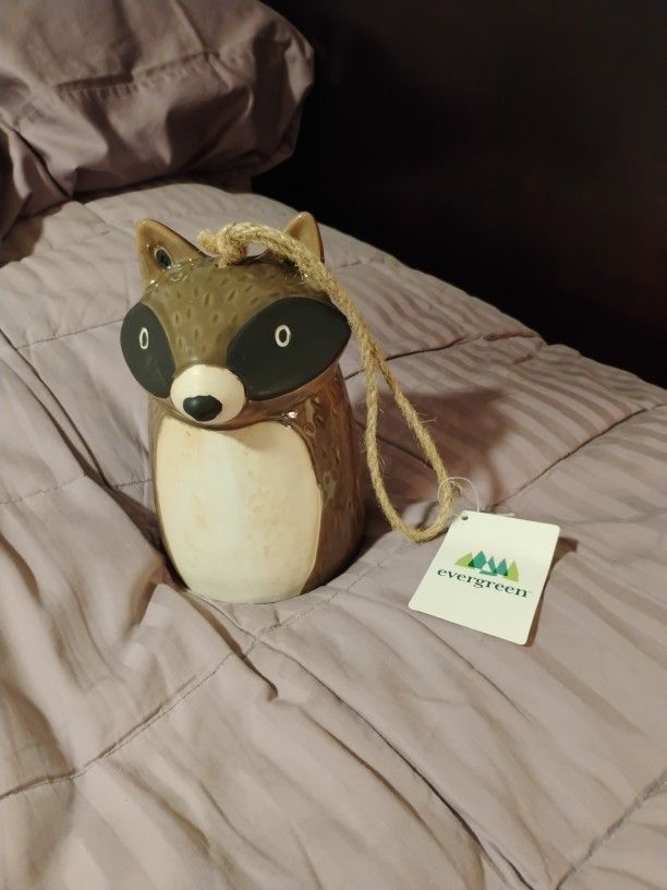 Raccoon Wind Chime 7" - Woodland Animal Ceramic Garden Bell