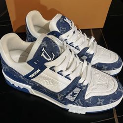 Denim leather fashion sneakers