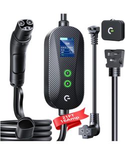 Tesla level 1 and 2 Grasside mobile charger, (16A/12A, 240V-110V, 21ft cable), Tesla home charger with adjustable current/timer, NEMA 6-20 and 5-15 pl