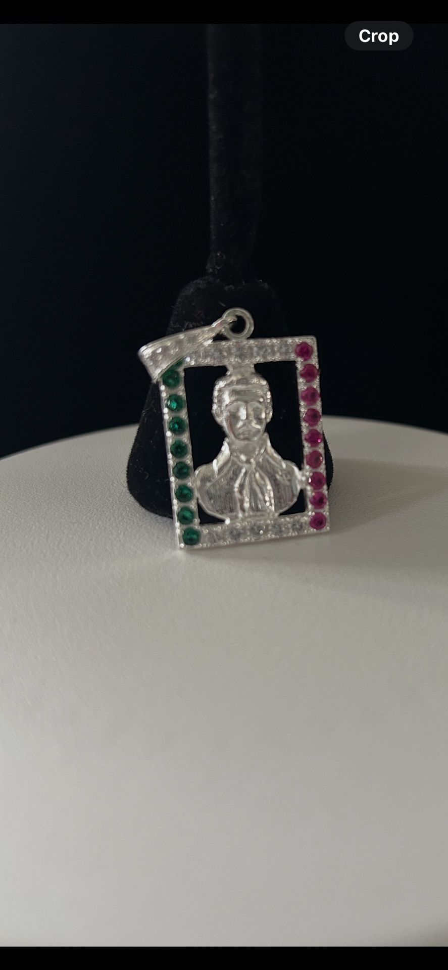 Jesus Malverde sterling silver pendant,Mexico flag colors,