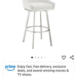Armen Living Eleanor Swivel Bar Stool in Brushed Stainless Steel with White Faux Leather