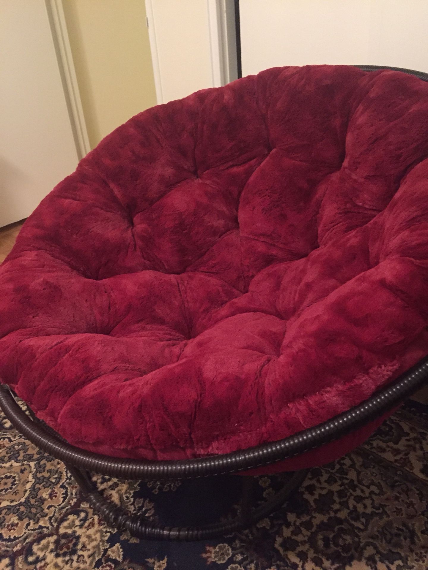 Red papasan chair from pier one