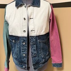 VTG denim jacket color block BDG MEN MED or women lg -pockets