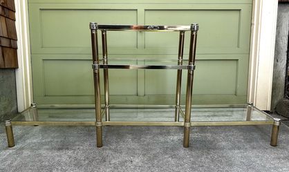Hollywood Regency 3-tier shelf étagère brass glass 1970s
