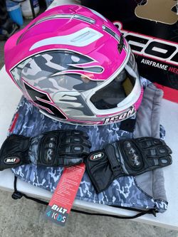 ICON Motorcycle Helmet & Gloves, Woman’s Medium