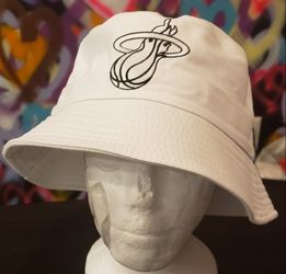New! Miami Heat White BUCKET HAT NBA Basketball Logo Cotton Round Unisex Cap Cotton Canvas