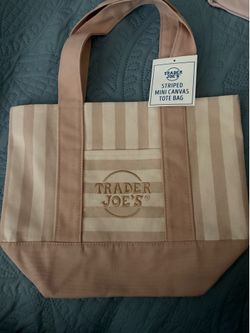 Nude/Light Brown Trader Joe’s Striped Mini  Canvas Tote Bag