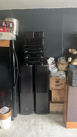 Black Tower Speakers with Stereo Component Stack