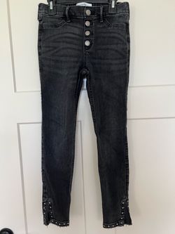 Abercrombie Kids Black Skinny High-Rise Jeans with Studded Hem