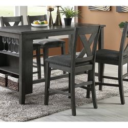 Gray Dining Table Set With Display Shelf 