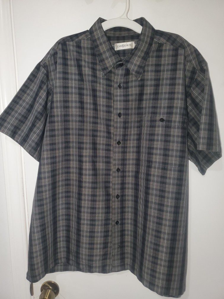 Chereskin Men's Button Down Shirt, Plaid Blue/grey XL