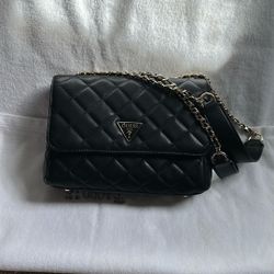 Guess Lisbet 2 Compartment Woven Hand Bag In Black