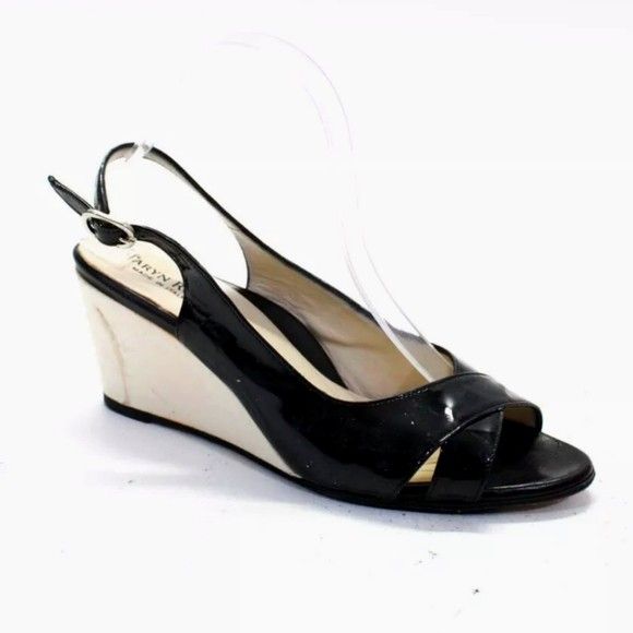 TARYN ROSE WOMENS PATENT LEATHER SLINGBACKS WEDGEs PUMPS BLACK 39 9 ankle strap