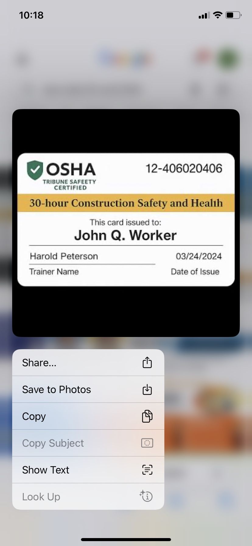 OSHA Certificates/cards 10 And 30 