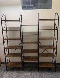 Industrial Ladder Bookshelf – Rustic Wood + Black Metal | Available