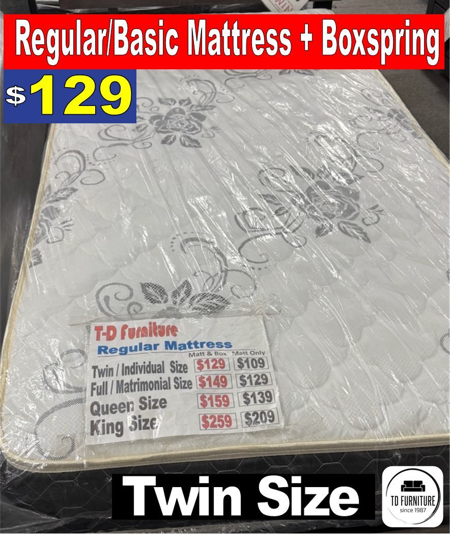 Regular/ Basic Twin Mattress  & Boxspring