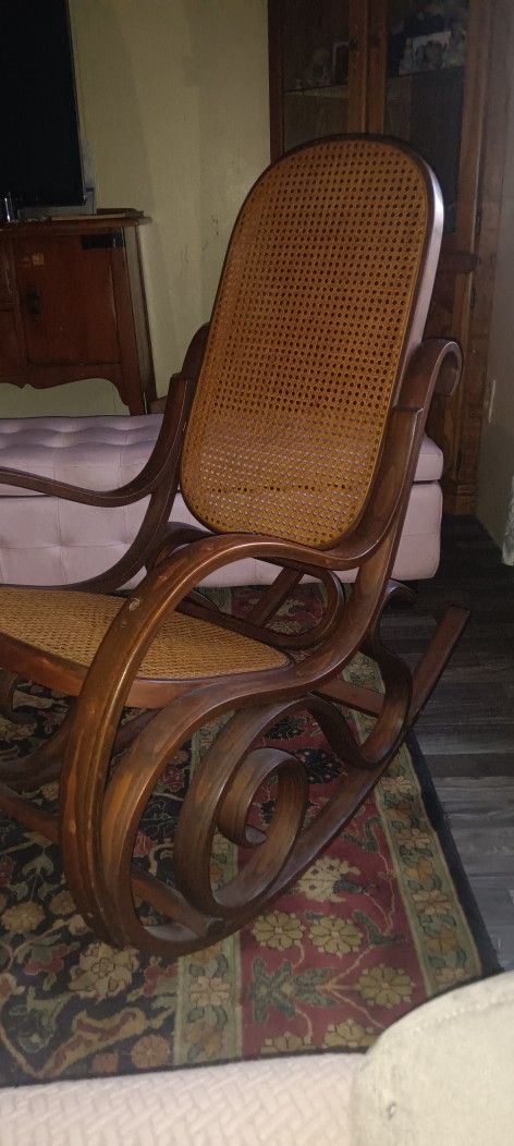 Vintage Thonet Style Boho Bentwood and Cane Rocking Chair