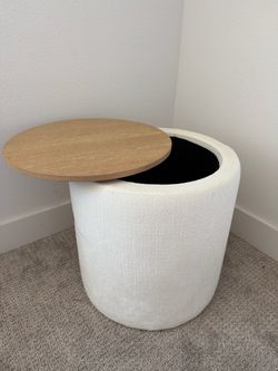 Round Storage Ottoman with Wood Lid