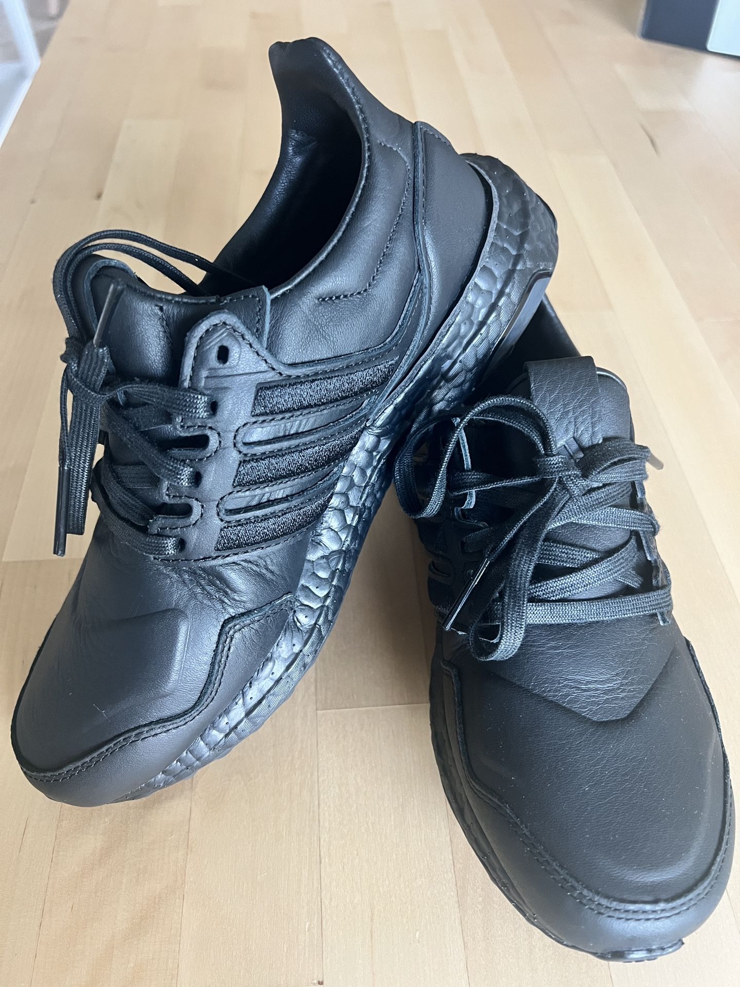 Adidas Ultraboost Black Leather Shoes Real Leather Black Adidas Women Size 6. Youth Size 4 1/2.