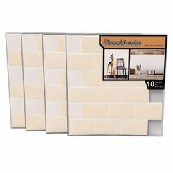 Set of 4 Peel & Stick Subway Tile Backsplash Off White - 12"x12" Covers 40 sq ft.