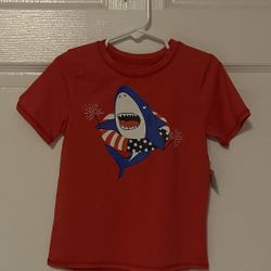 Brand New Boys Red Shark Print Tee Size 4T Kids 