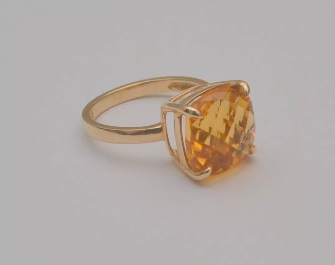 14k Yellow Gold Square Faceted Citrine Solitaire Ring Size 5