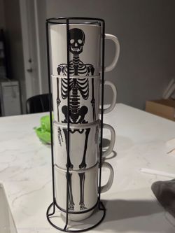 Skeleton Stacking Mugs Set with Wire Rack