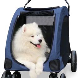 Pet Strolling Cart Ventilated Foldable Dog Stroller with 4 Rubber Wheels and Zipper Entry Mesh Skylight Cat Dog Carrier for A Variety of Roads Easy Fo