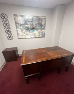 Wood Executive Desk And Cabinet