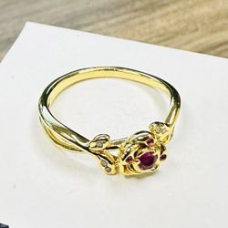 Pandora 14k Gold Plated, Beauty and The Beast Rose Ring #160017C01 + PANDORA HINGED BOX & Polishing Cloth + Tag